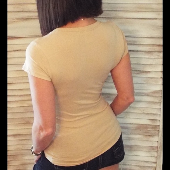 Basic Crew Neck Short Sleeve Slimming Fitted Baby Tee Khaki 0060 - Picture 5 of 5